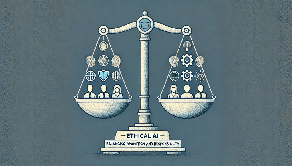 a set of scales with icons representing different ethical considerations in each pan